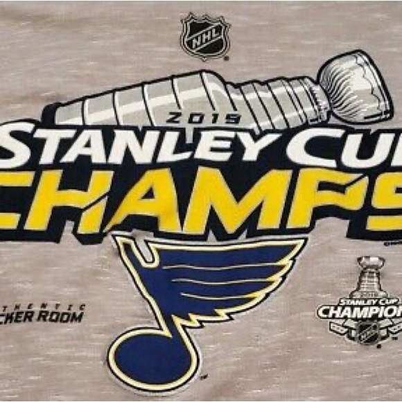 STL Blues Hockey Stanley Cup Champs 2019 Long Sleeve T Shirt sz L Gray EUC - Picture 3 of 15